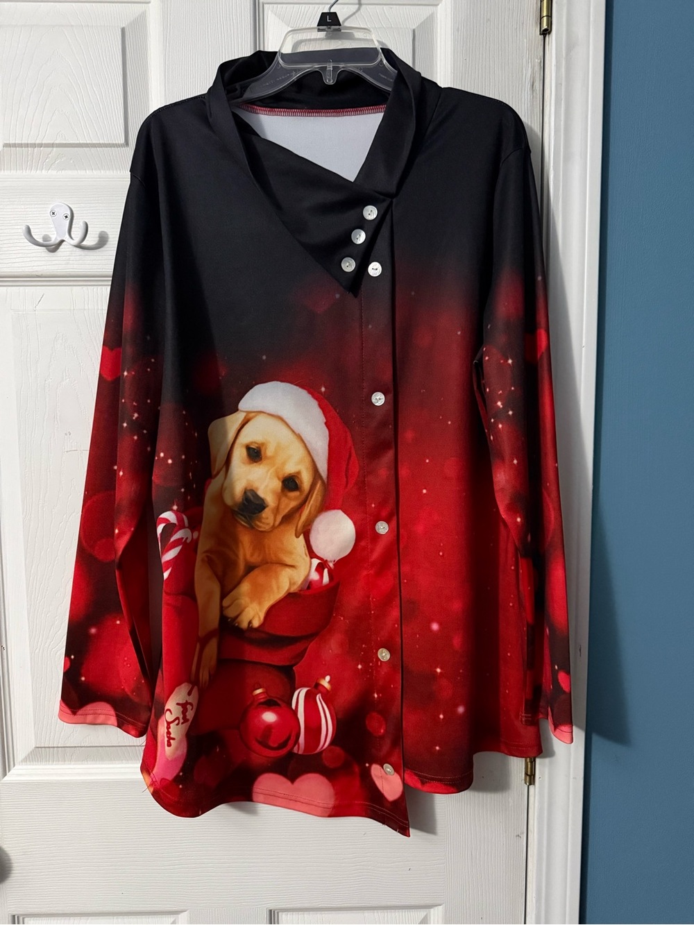 Holiday Puppy Graphic Kids Top - Red & Black